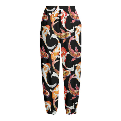 Watercolor Koi Carp Fish Pattern Print Fleece Lined Knit Pants