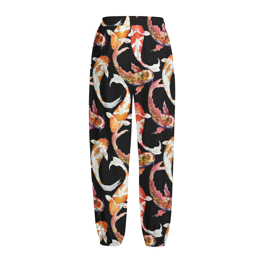 Watercolor Koi Carp Fish Pattern Print Fleece Lined Knit Pants