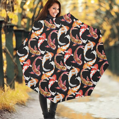 Watercolor Koi Carp Fish Pattern Print Foldable Umbrella