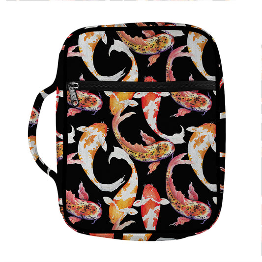 Watercolor Koi Carp Fish Pattern Print Front Pocket Bible Bag
