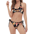 Watercolor Koi Carp Fish Pattern Print Halter Scoop Tie Side Bikini