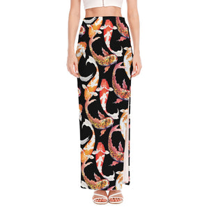 Watercolor Koi Carp Fish Pattern Print High Slit Maxi Skirt