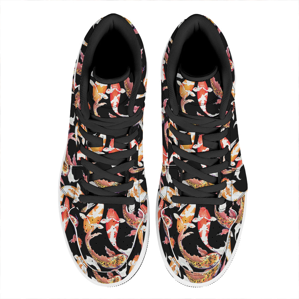 Watercolor Koi Carp Fish Pattern Print High Top Leather Sneakers