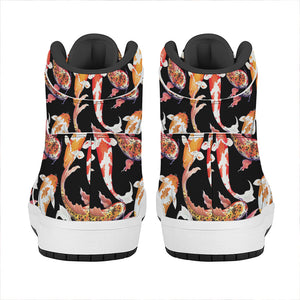 Watercolor Koi Carp Fish Pattern Print High Top Leather Sneakers