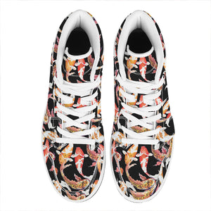 Watercolor Koi Carp Fish Pattern Print High Top Leather Sneakers