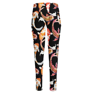 Watercolor Koi Carp Fish Pattern Print High-Waisted Pocket Leggings