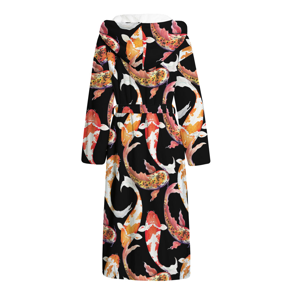 Watercolor Koi Carp Fish Pattern Print Hooded Bathrobe