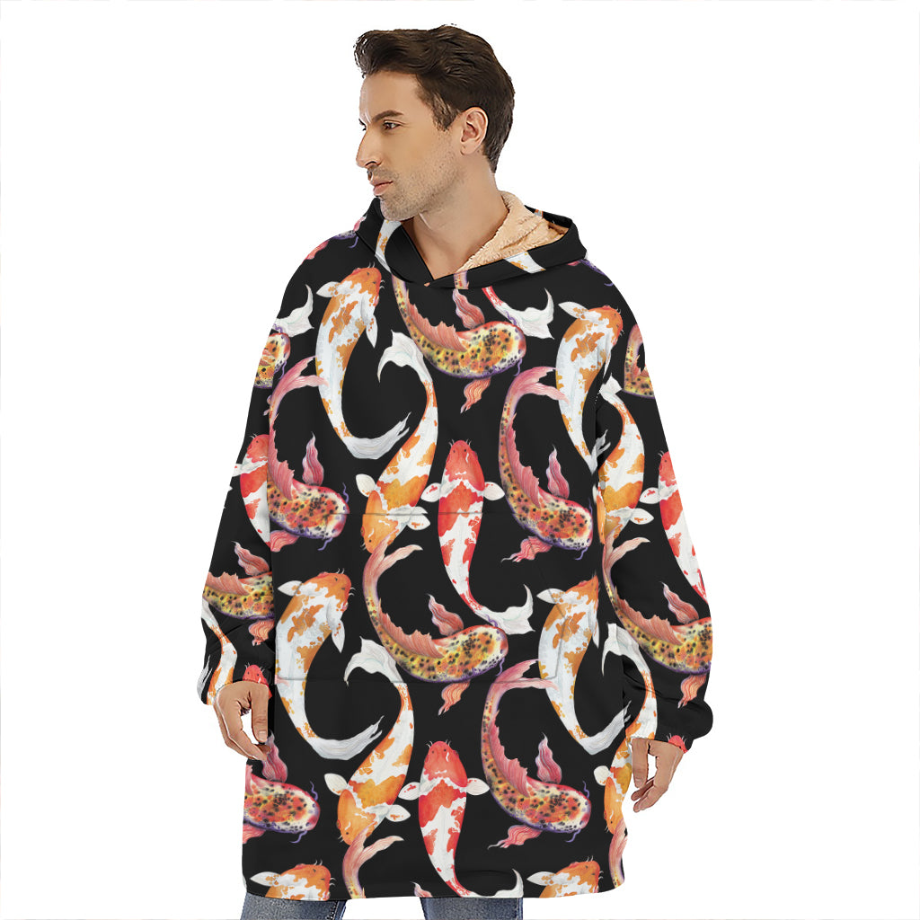 Watercolor Koi Carp Fish Pattern Print Hoodie Blanket