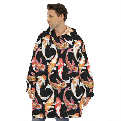 Watercolor Koi Carp Fish Pattern Print Hoodie Blanket