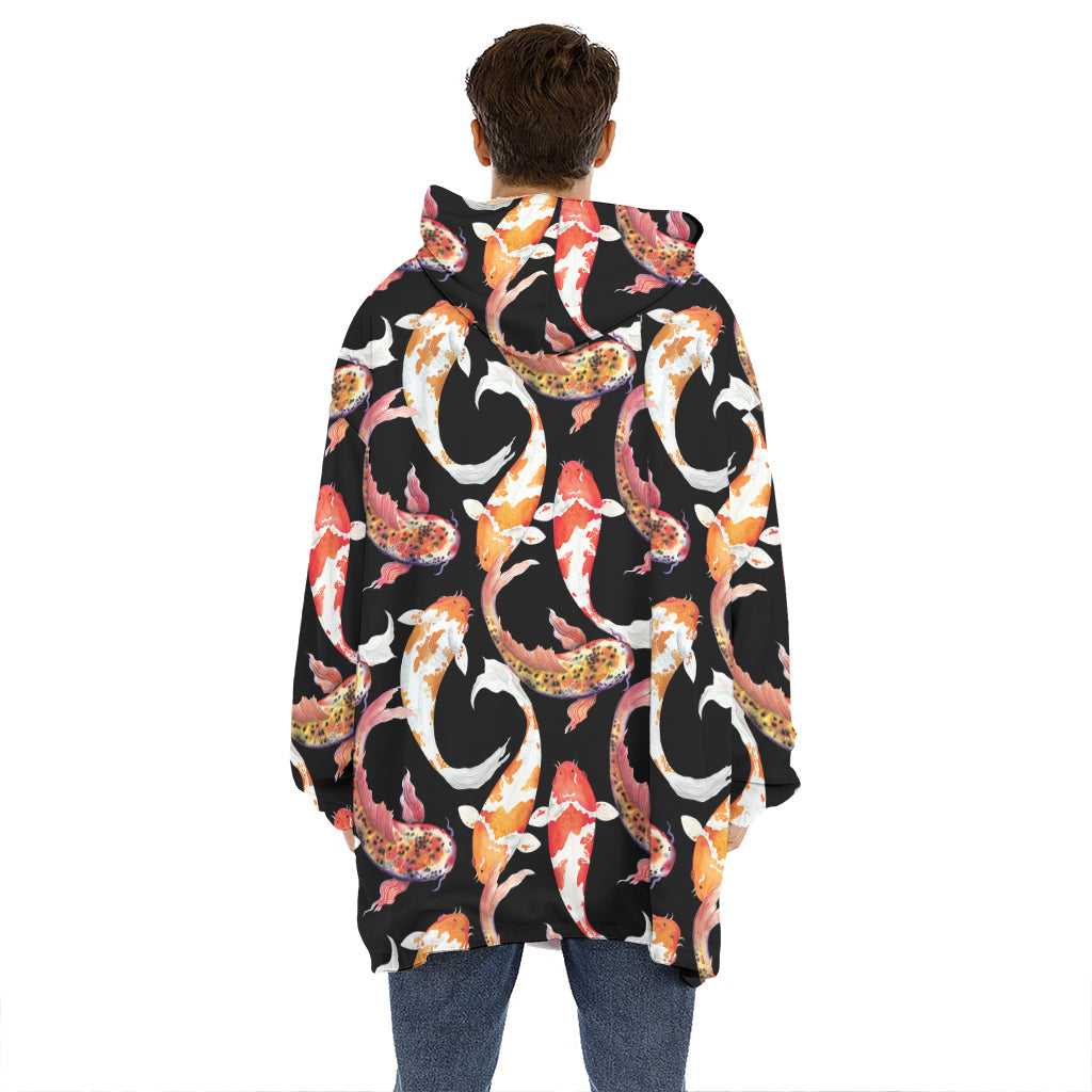Watercolor Koi Carp Fish Pattern Print Hoodie Blanket