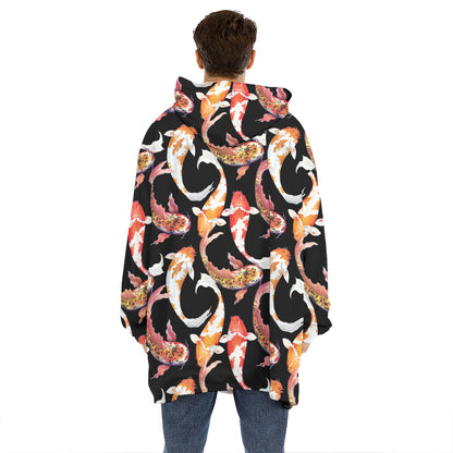 Watercolor Koi Carp Fish Pattern Print Hoodie Blanket