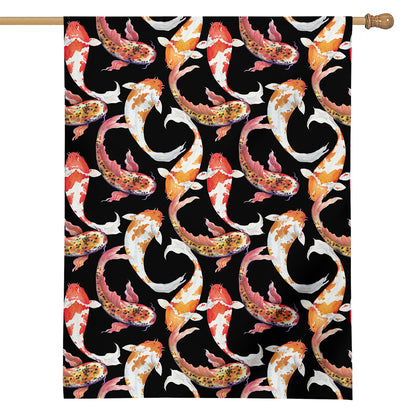 Watercolor Koi Carp Fish Pattern Print House Flag