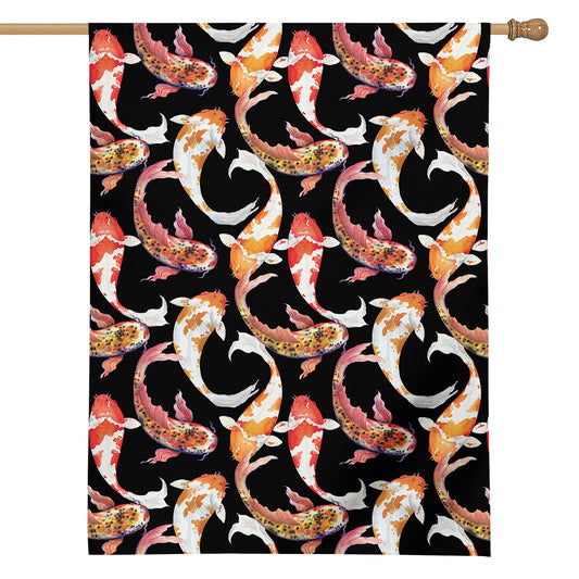 Watercolor Koi Carp Fish Pattern Print House Flag