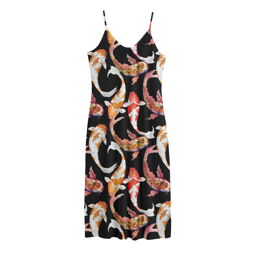Watercolor Koi Carp Fish Pattern Print Jersey Midi Cami Dress