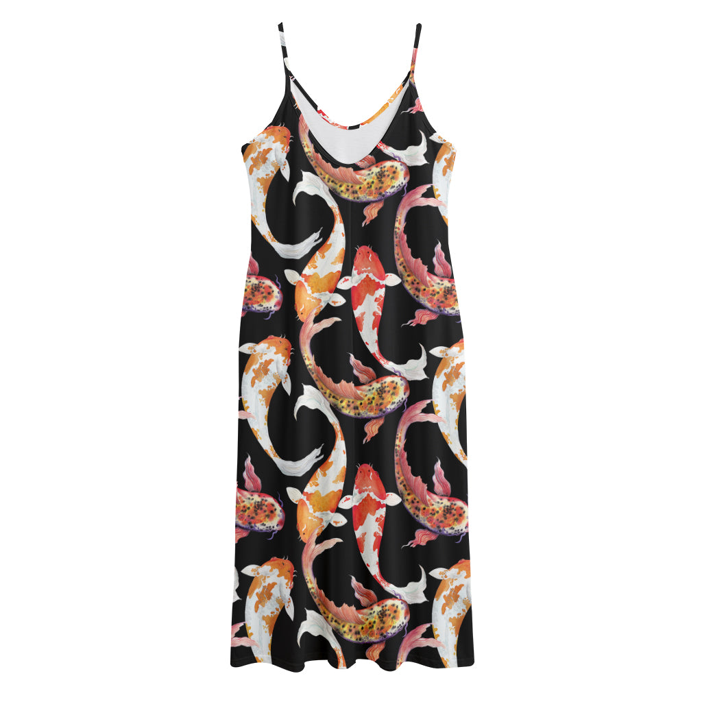 Watercolor Koi Carp Fish Pattern Print Jersey Midi Cami Dress