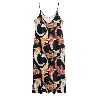Watercolor Koi Carp Fish Pattern Print Jersey Midi Cami Dress