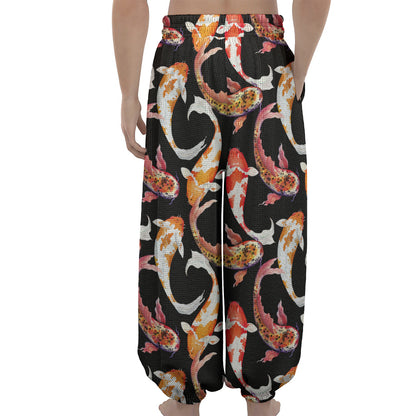 Watercolor Koi Carp Fish Pattern Print Lantern Pants