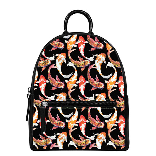 Watercolor Koi Carp Fish Pattern Print Leather Backpack