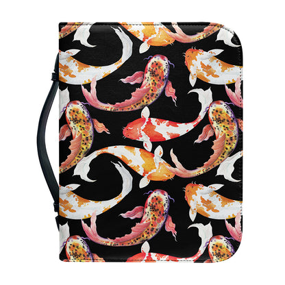 Watercolor Koi Carp Fish Pattern Print Leather Bible Cover