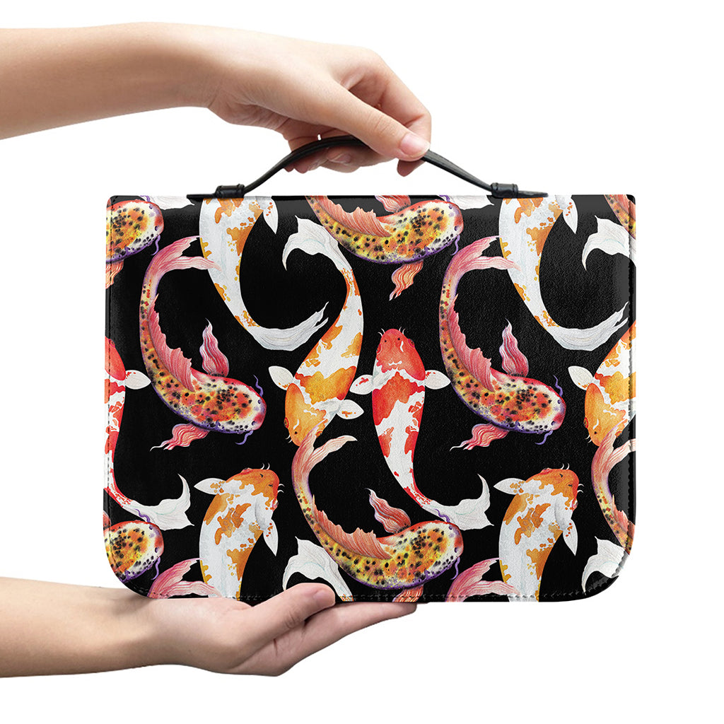 Watercolor Koi Carp Fish Pattern Print Leather Bible Cover