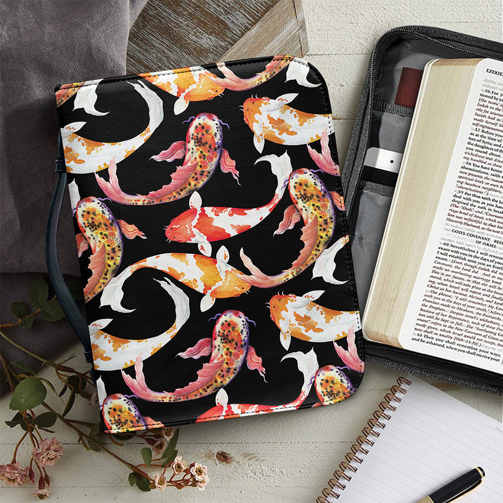 Watercolor Koi Carp Fish Pattern Print Leather Bible Cover