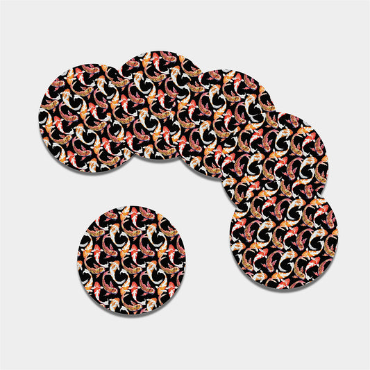 Watercolor Koi Carp Fish Pattern Print Leather Coaster Set