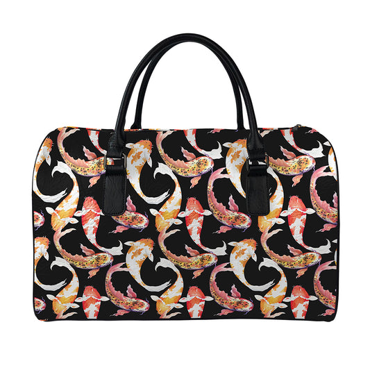 Watercolor Koi Carp Fish Pattern Print Leather Duffle Bag