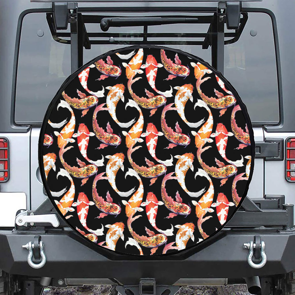Watercolor Koi Carp Fish Pattern Print Leather Spare Tire Cover