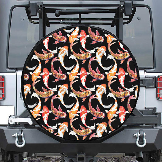 Watercolor Koi Carp Fish Pattern Print Leather Spare Tire Cover
