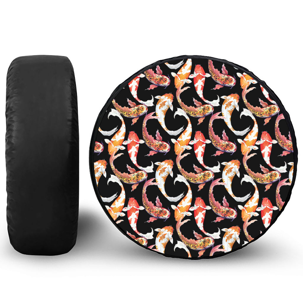 Watercolor Koi Carp Fish Pattern Print Leather Spare Tire Cover