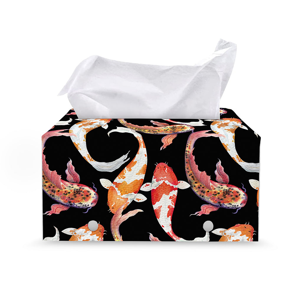 Watercolor Koi Carp Fish Pattern Print Leather Tissue Box Cover