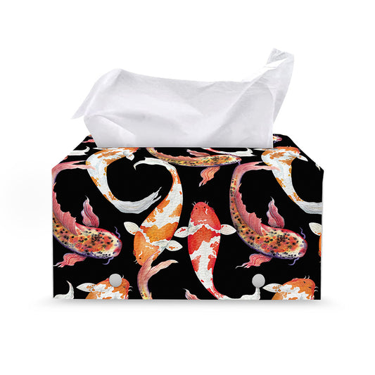 Watercolor Koi Carp Fish Pattern Print Leather Tissue Box Cover