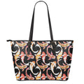 Watercolor Koi Carp Fish Pattern Print Leather Tote Bag With Zipper