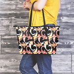 Watercolor Koi Carp Fish Pattern Print Leather Tote Bag