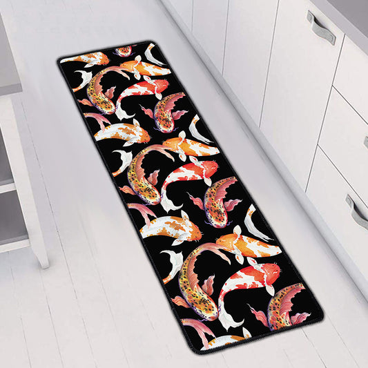 Watercolor Koi Carp Fish Pattern Print Long Kitchen Mat