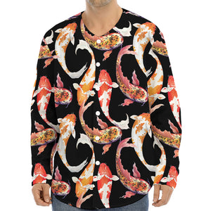 Watercolor Koi Carp Fish Pattern Print Long Sleeve Baseball Jersey