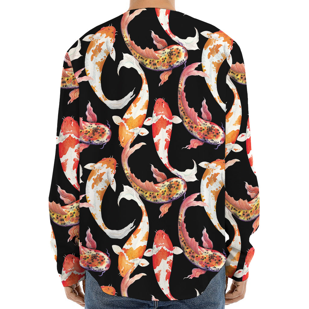 Watercolor Koi Carp Fish Pattern Print Long Sleeve Baseball Jersey