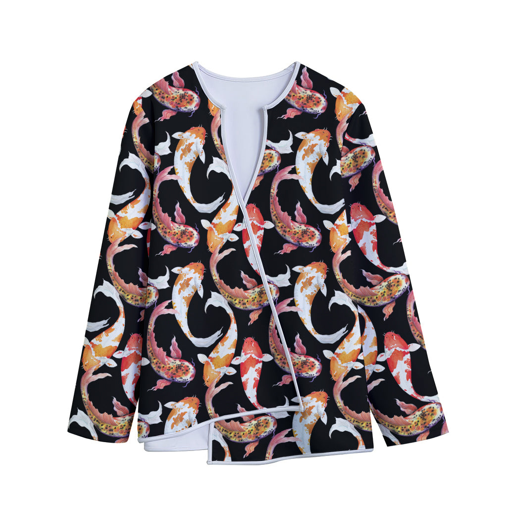 Watercolor Koi Carp Fish Pattern Print Long Sleeve Short Coat