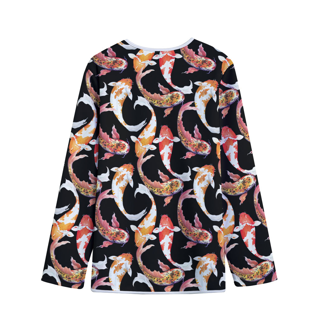 Watercolor Koi Carp Fish Pattern Print Long Sleeve Short Coat