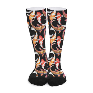 Watercolor Koi Carp Fish Pattern Print Long Socks