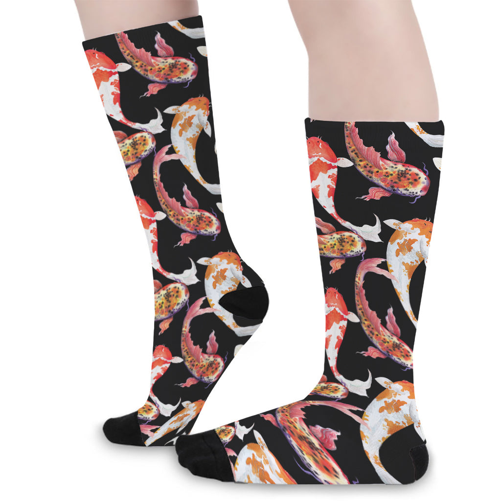 Watercolor Koi Carp Fish Pattern Print Long Socks