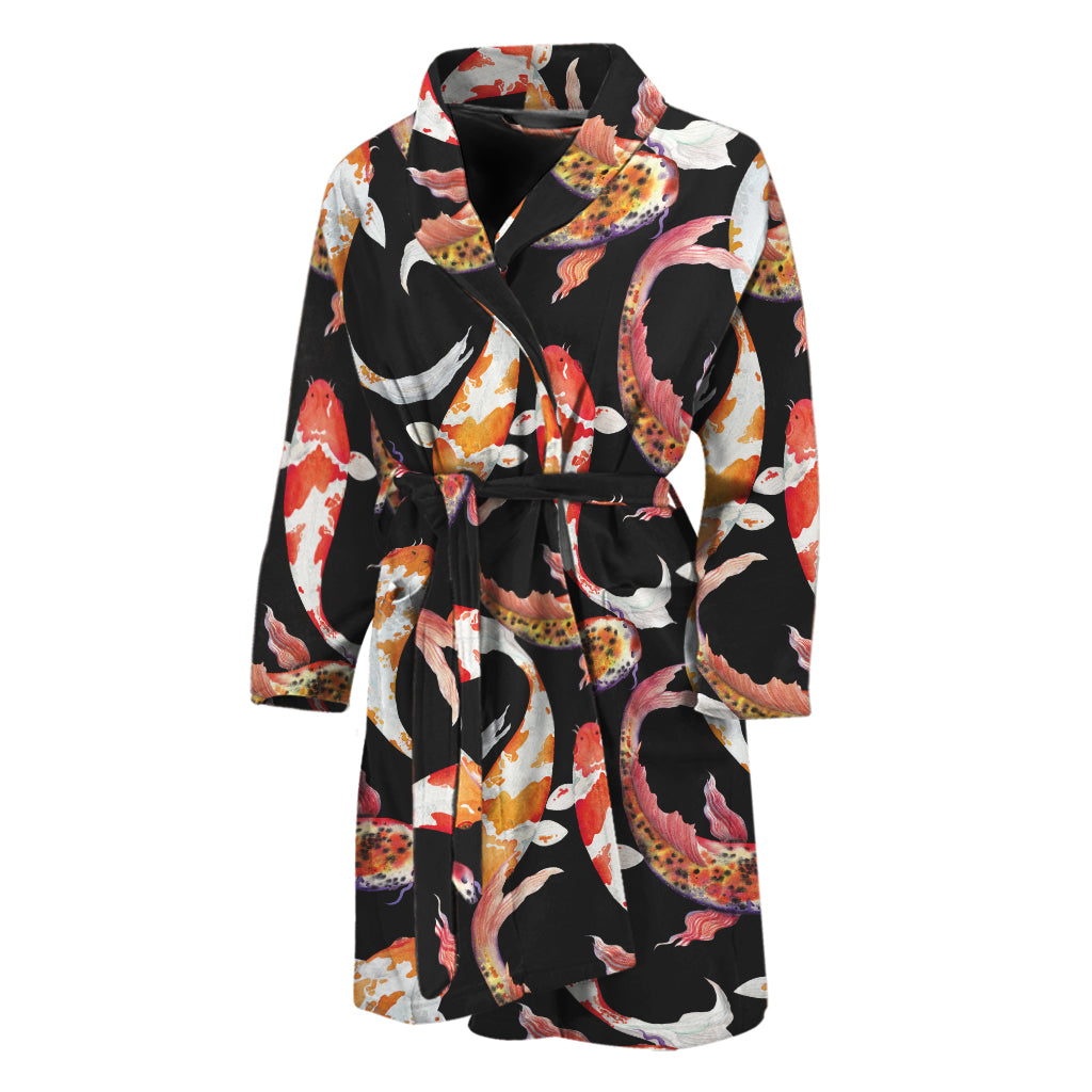 Watercolor Koi Carp Fish Pattern Print Men's Bathrobe