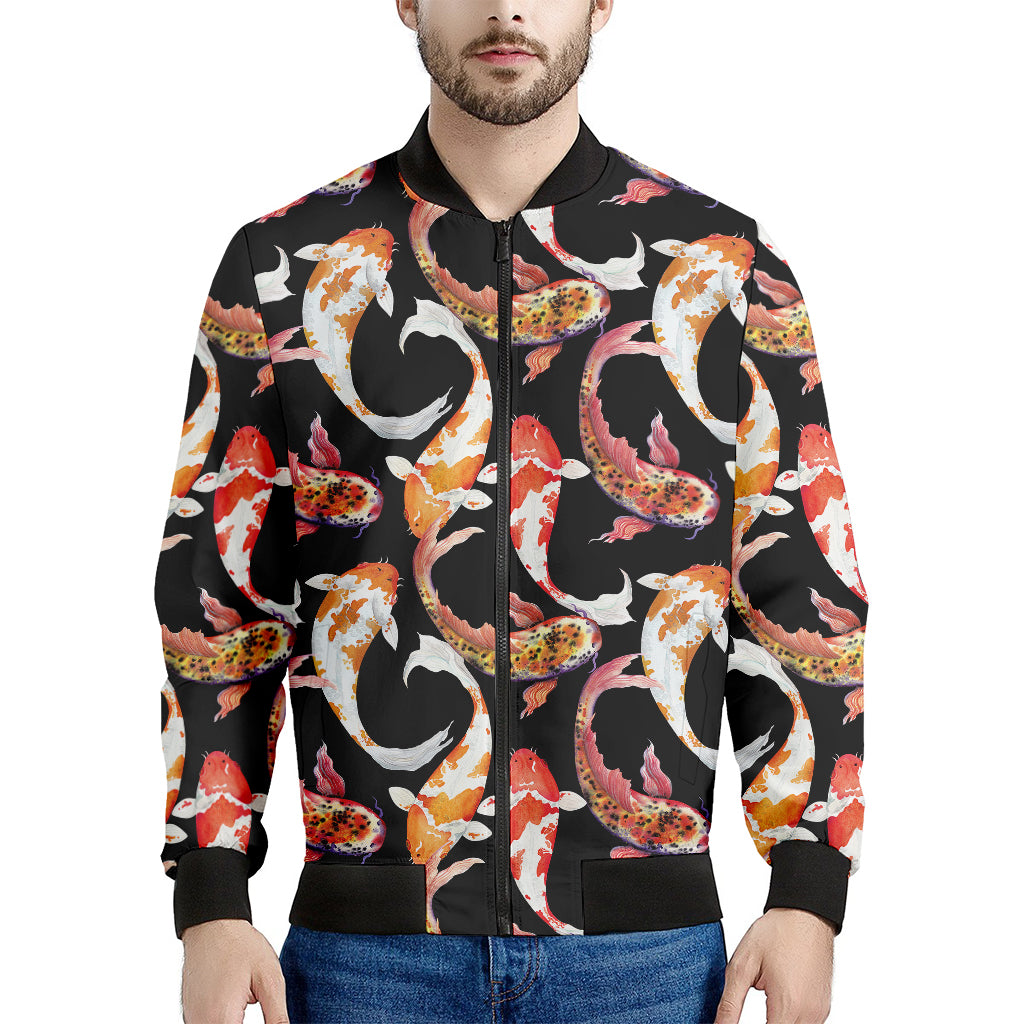 Watercolor Koi Carp Fish Pattern Print Men's Bomber Jacket