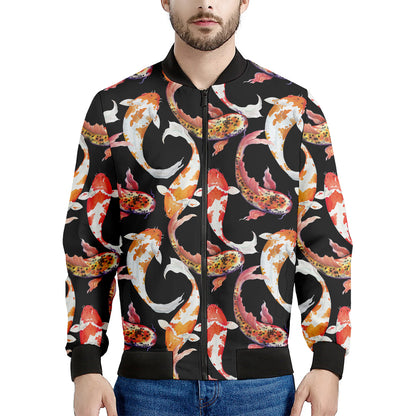 Watercolor Koi Carp Fish Pattern Print Men's Bomber Jacket
