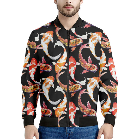 Watercolor Koi Carp Fish Pattern Print Men's Bomber Jacket
