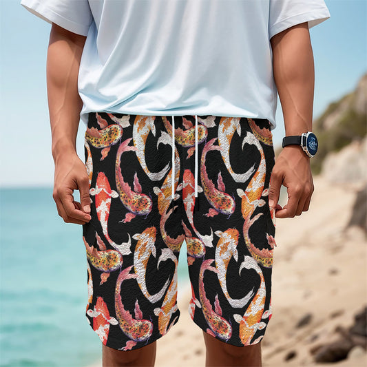Watercolor Koi Carp Fish Pattern Print Men's Cargo Shorts