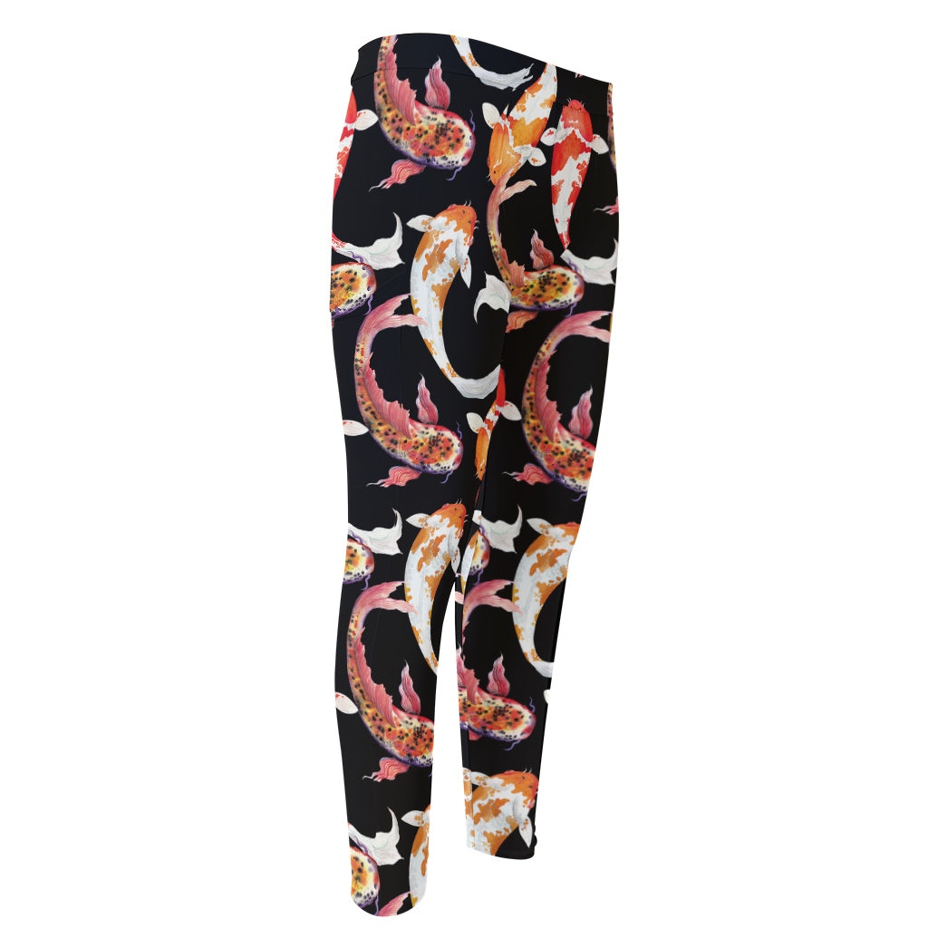 Watercolor Koi Carp Fish Pattern Print Men's Compression Pants