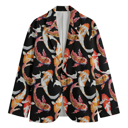 Watercolor Koi Carp Fish Pattern Print Men's Cotton Blazer