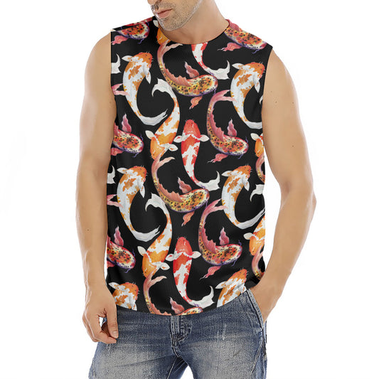 Watercolor Koi Carp Fish Pattern Print Men's Fitness Tank Top