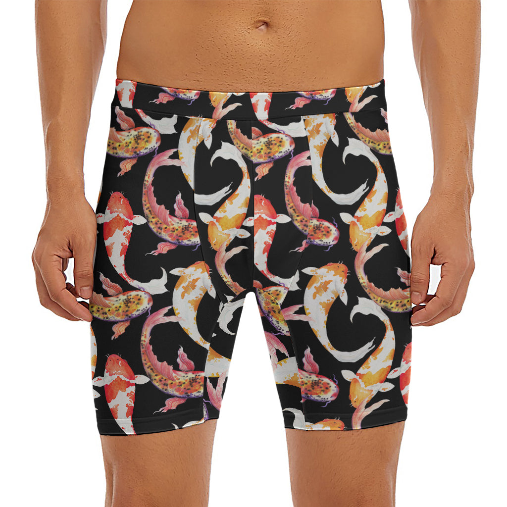 Watercolor Koi Carp Fish Pattern Print Men's Long Boxer Briefs